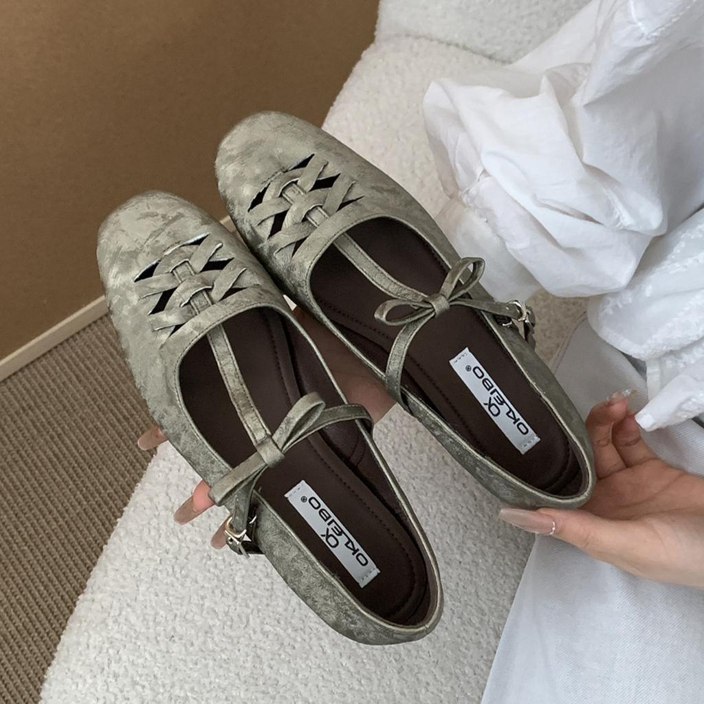 Fashion IPPEUM Ballet Flats For Women Square Toe 2025 New Fashion PU Leather Mary Janes Ballerina Flat Shoes