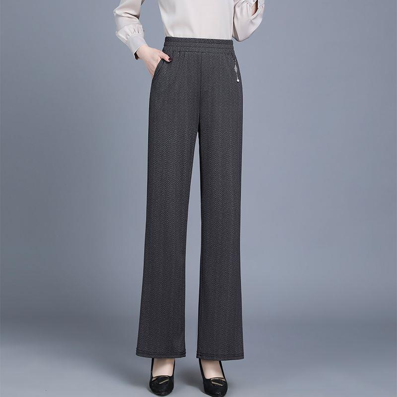 High-Waisted Loose Casual Women's Pants: Straight Leg, Elastic Waist, Wide Leg, Spring Style for Middle-Aged and Elderly