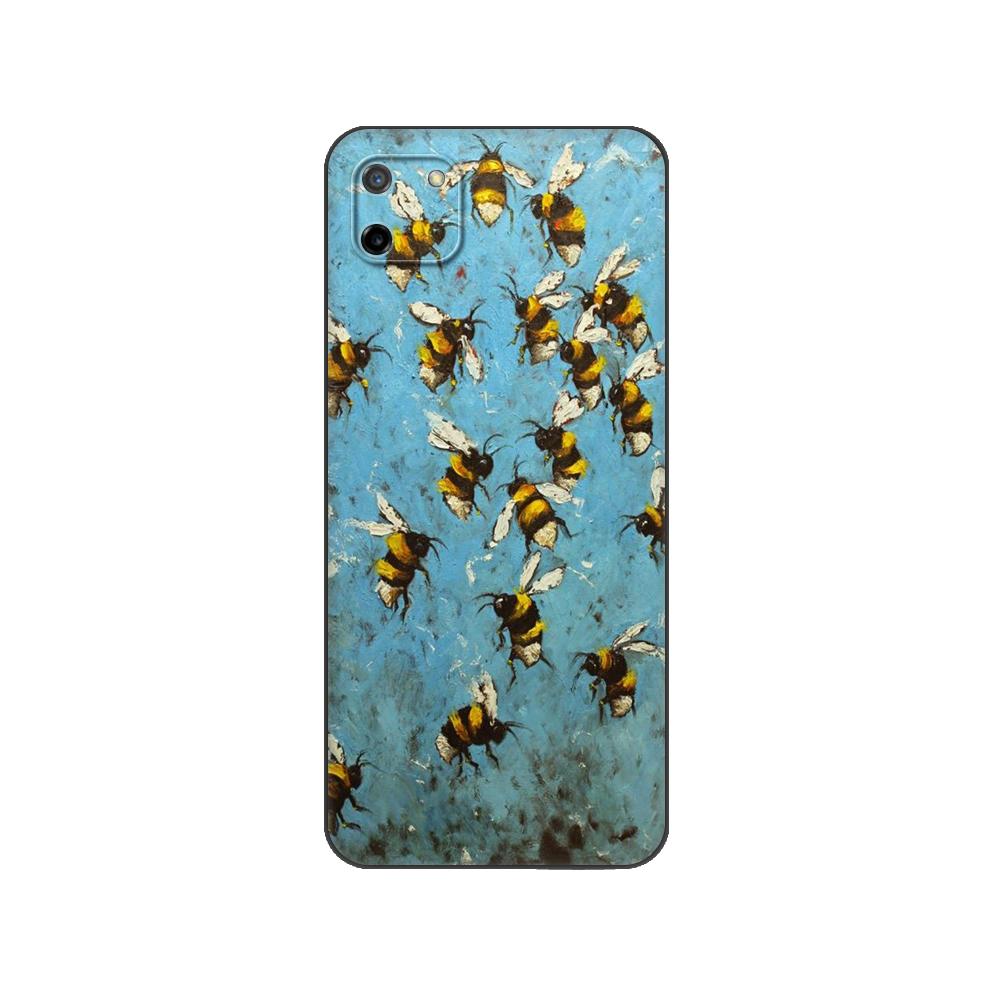 Black Tpu Case For OPPO Realme C11 Case For Realme C 11 RealmeC11 Back RMX2185 Case Cover Bee Art Print Cute Cartoon Floral