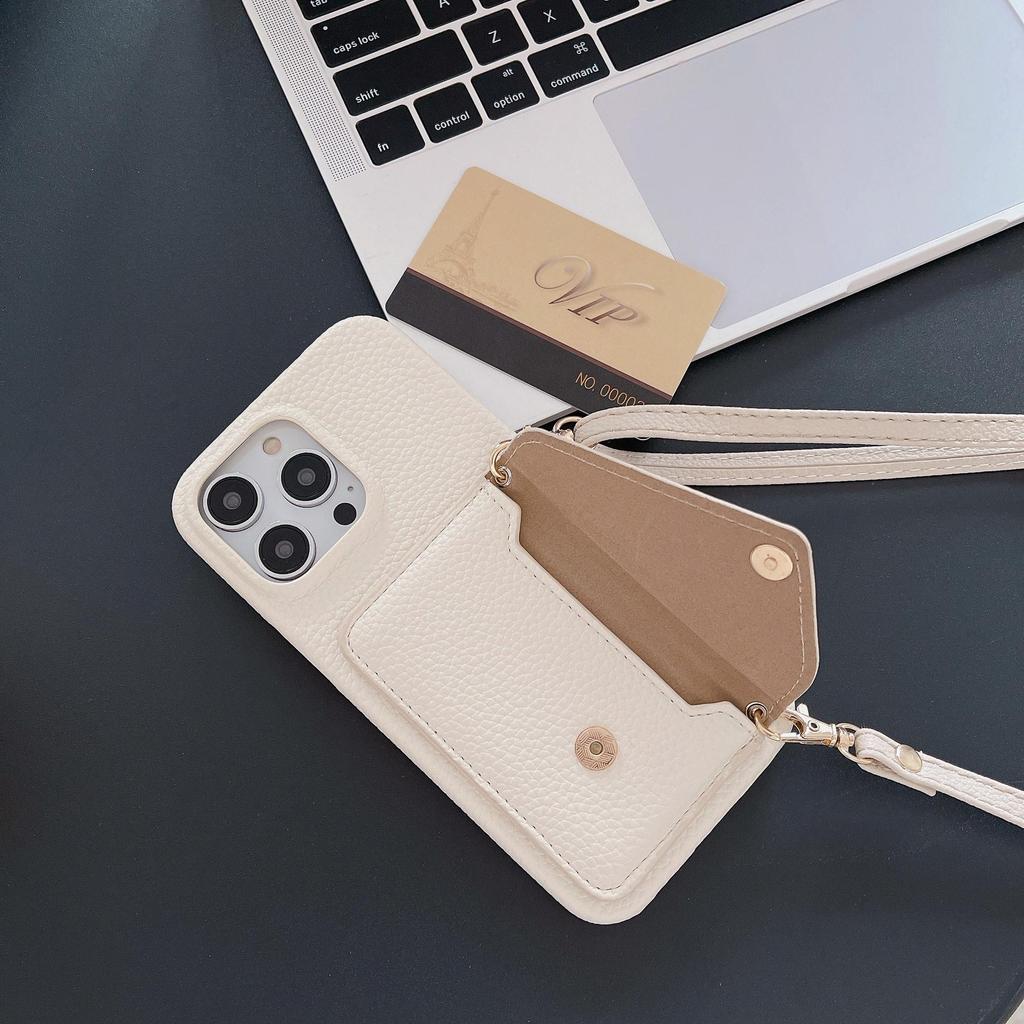 Leather Crossbody Card Holder Case for iPhone 14/16/17 Pro Max - Protective & Stylish Back Cover for Women