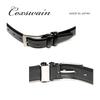 [COXSWAIN] Men's Leather Belt, Black, High-Quality Material, Stunningly Glossy Black, 33mm Width, Adjustable Length, Made in Japan CW20201-19