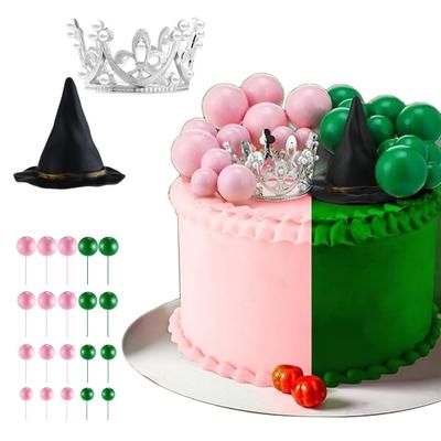 42 db Boszorkány Torta Topper Parti Dekoráció Mini Rózsaszín Zöld Lufik Cupcake Topper Ezüst Korona Fekete Boszorkány Kalap Szett Boszorkány Téma Születésnapi Partihoz