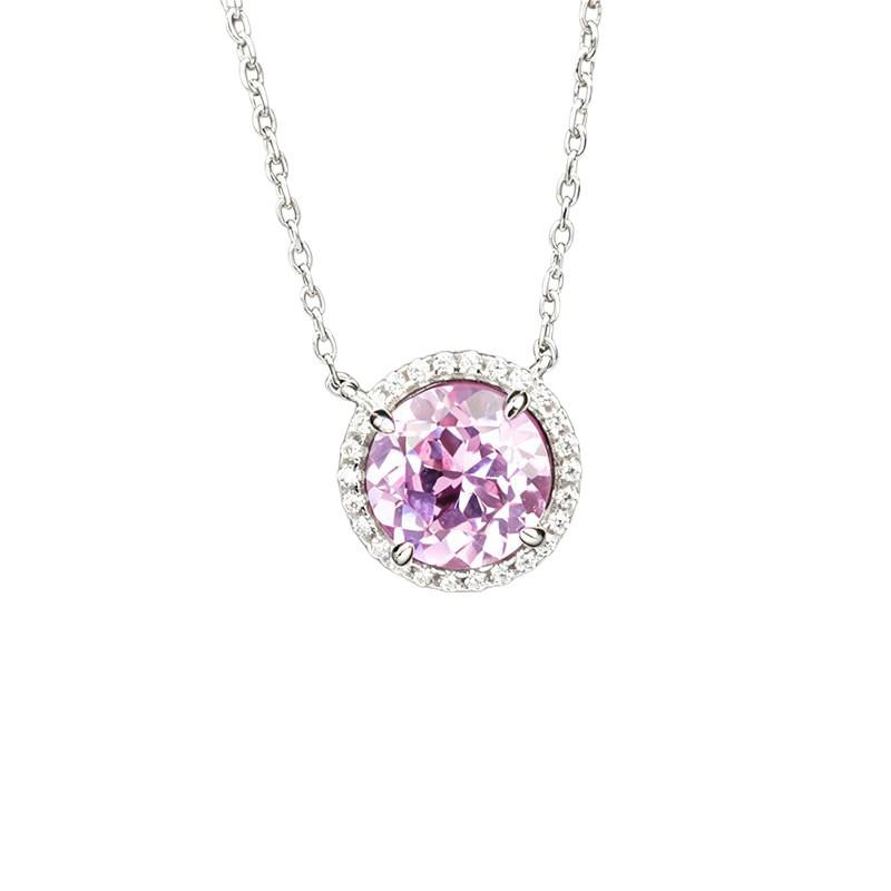 S925 Sterling Silver Diana-Style Pink Sapphire Halo Necklace - Elegant Anniversary Gift for Women