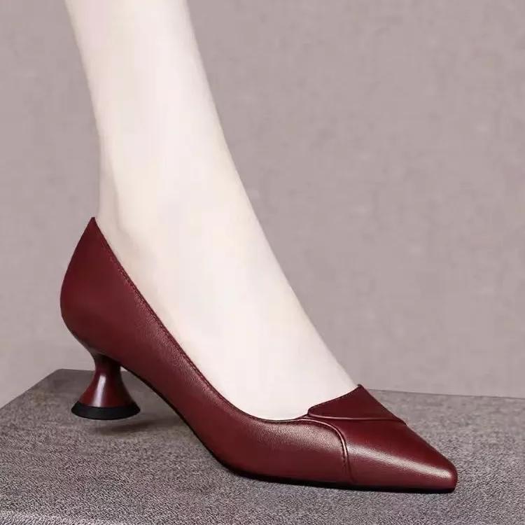 sapatos femininas women classic wine red spring slip on square heel shoes for sexy party lady office work shoes ab665