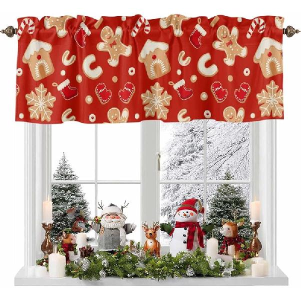 Christmas Valance for Windows Snowman Short Kitchen Curtains for Living Room Over Sink Deer Squirrel Merry Christmas Tree Topper Window Treatment