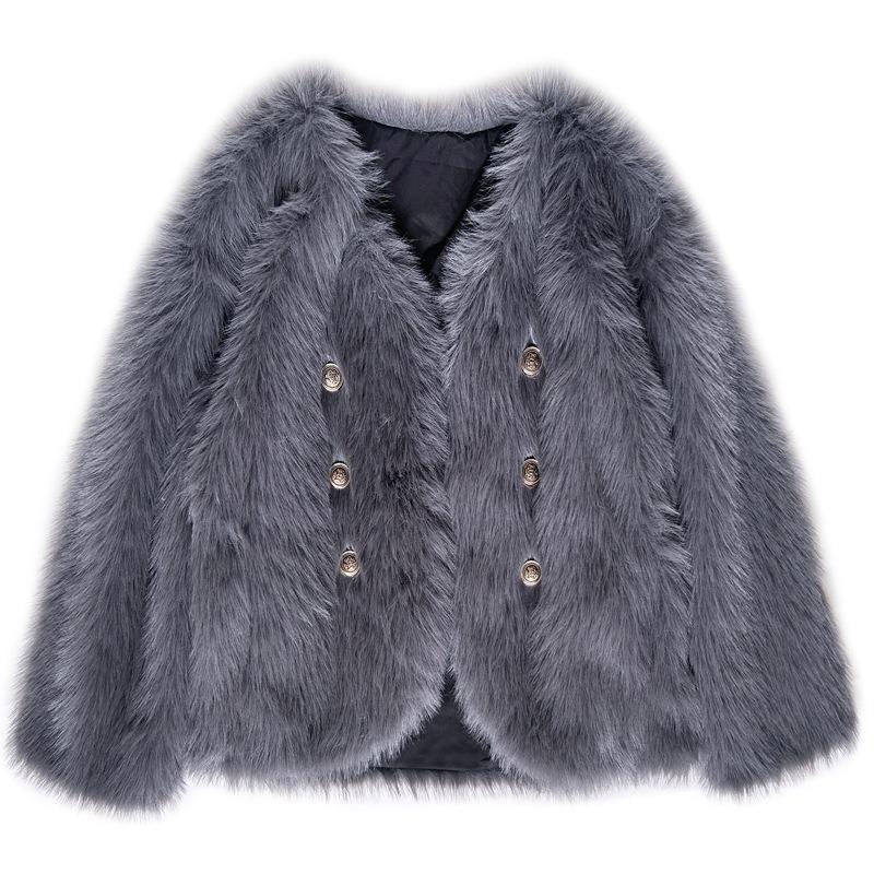 Autumn and winter gray Toka fox fur fur fur coat double-breasted women's clothing large size loose plush clothes