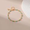 Gold Plated Double Layer Turquoise Color Seed Bead Bracelet With Extension Chain