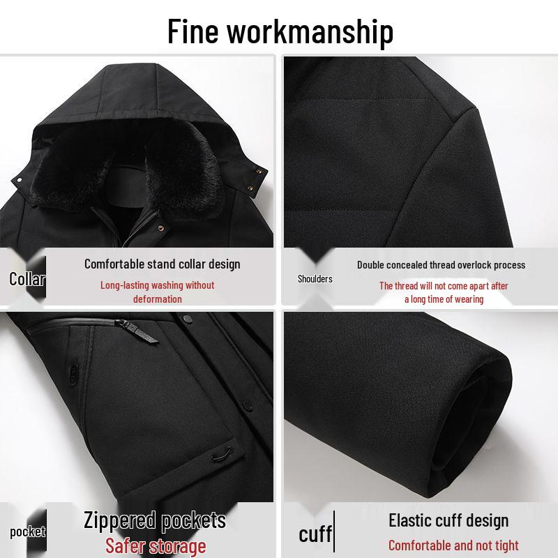 Dad's Winter Outfit: Velvet Thickened Cotton Jacket for Middle-Aged Men, Warm Mid-Length Padded Jacket for 50+