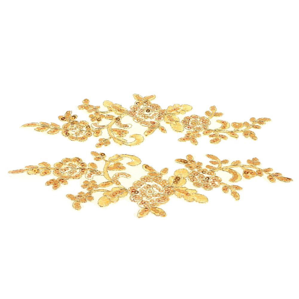 2Pairs Gold Embroidery  Lace Motif Flower  Crafts