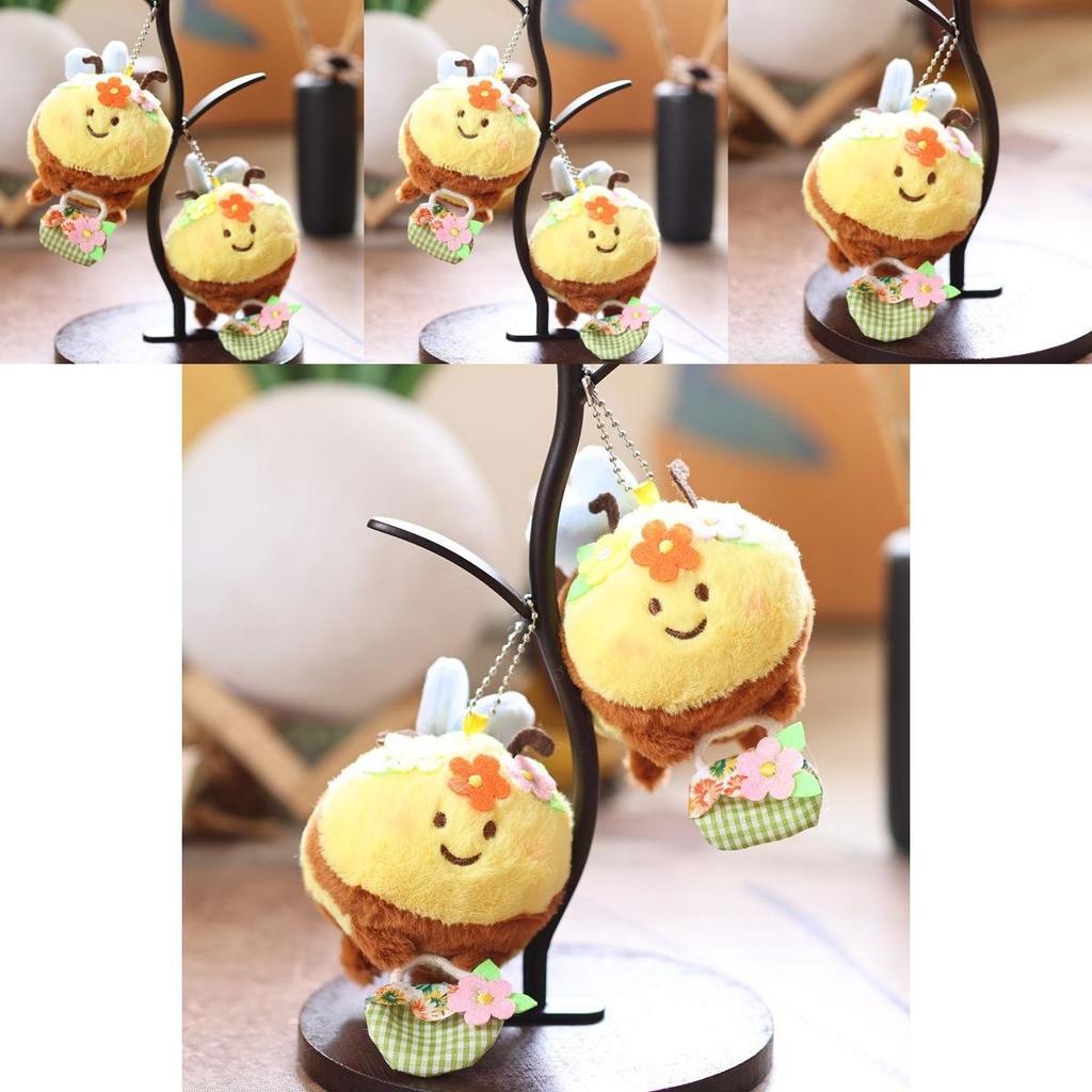 Cute Bee Holding Flower Basket Plush Keychain For Bag Decor And Gift