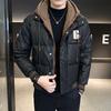 Trendy Brand 2025 Men's Winter Down Hooded Jacket, Faux Two-Piece, High-End Casual Warm Outerwear
