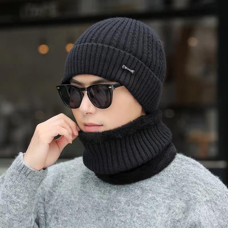 Knitted Hat Men's New Warm and Velvet Fashionable Wool Hat Casual Scarf Ear Protection Hat Thick Korean Cold Hat