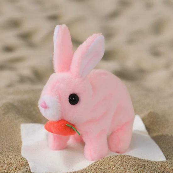 Electric Plush Bunny Toy with Carrot Interactive Walking Rabbit Plushie Handmade Toddlers Educational Jumping Simulation Stuffed Animal Toy