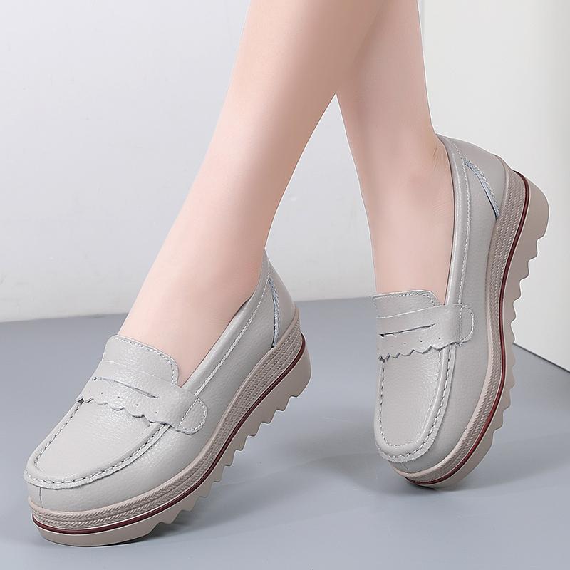 Ladies Platform Loafers Casual Elegant Black Red Grey Blue Leather Women Elevator Thick Sole Shake Shoe Plus Size
