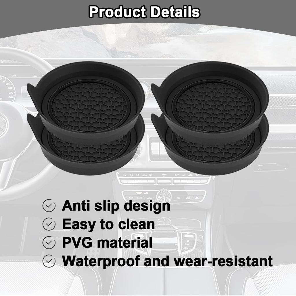 HZEL Car Cup Holder Coasters, 4PCS Non Slip Waterproof Vehicle Water Bottle Pads, Recessed Automotive Interior Drink Mat Decoration Accessories,