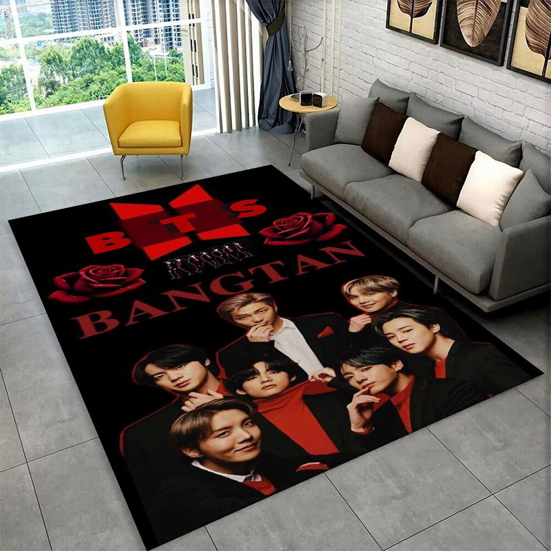 Tappeto Kpop B-BTS Gruppo di Moda Tappeto Stella per Sala Giochi Camera da Letto Soggiorno Divano Decorazioni per la Casa, Tappeto per Area Bambini Tappetino Antiscivolo