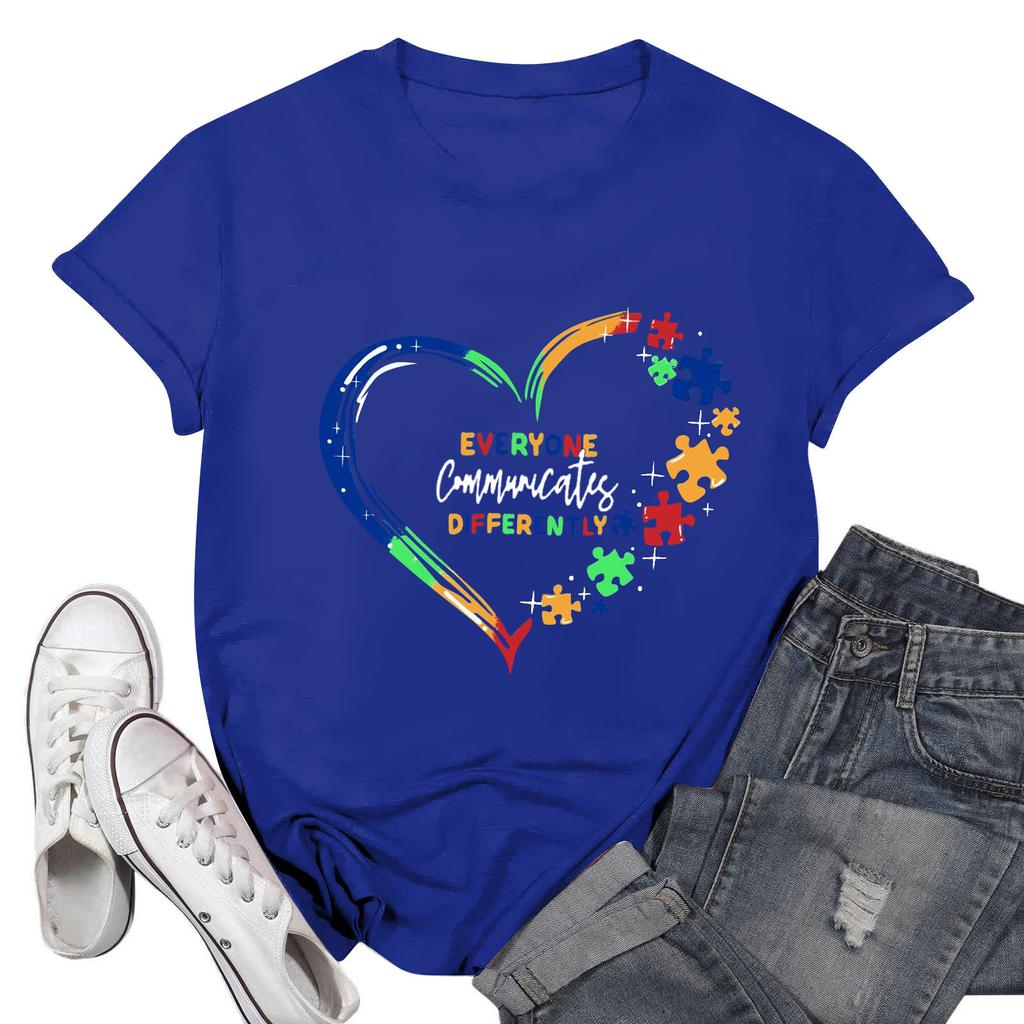 Dámské ležérní tištěné tričko s kulatým výstřihem, svetr s krátkým rukávem