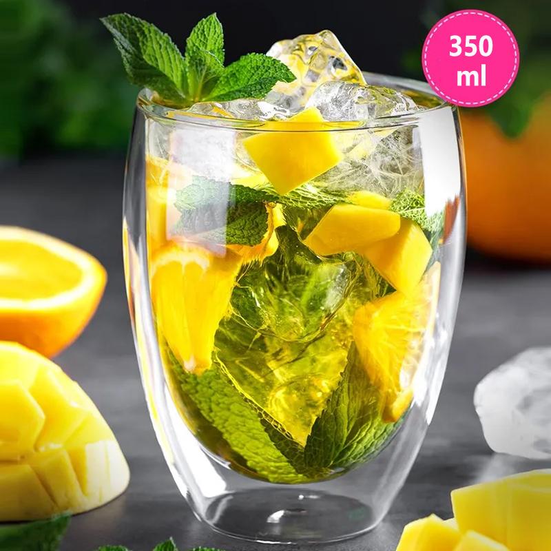 2Pcs 350ML Double Wall Glass Cup Borosilicate Insulated Glass Coffee Cup Milk Tea Mug Drinking Glasses for Home Cafe Office