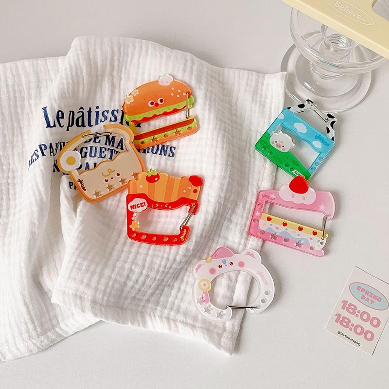 Cute Acrylic Cartoon Keychain Holder Burger Milk Cake Sandwich French Fries Shaped Decor For Bag Pendant Hook Key Hanging Gift