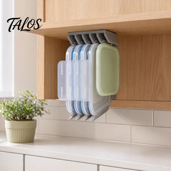 Ventilated Lid Storage Rack Crisper Rack, with 5-Slot Partition, Adhesive Wall Mount Anti-Mold Mold Resistant Holder Hanger, Space Saving Organizer