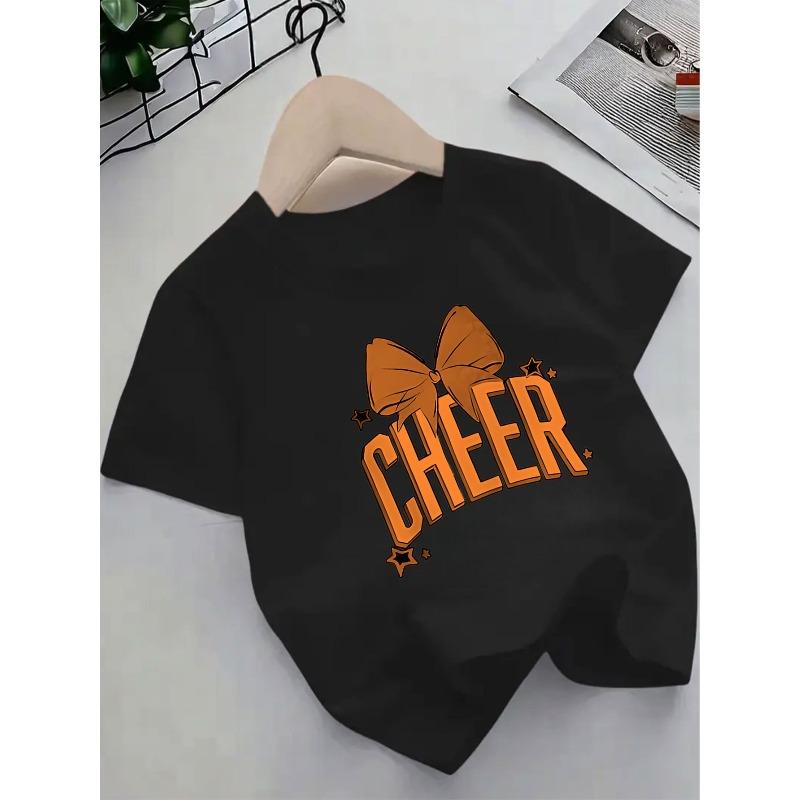 Evropské velikosti Roztomilé tričko s krátkým rukávem pro dívky s tématem roztleskávaček, s motivem mašle a hvězd, vhodné pro vystoupení