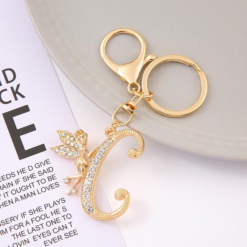 1Pc Alloy Rhinestone-Inlaid 26 English Letter Keychain Pendant For Women'S Fashion Car Bag Decoration Keychain Jewelry