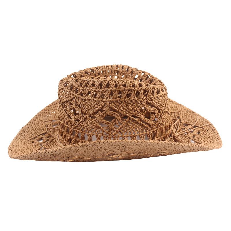 Fashion Hollow Jazz Hat Handmade Cowboy Straw Hat Summer Outdoor Travel Beach Hat for Men and Women Western Sunbonnet Straw Hat