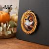 Retro Style Halloween Magnets Vintage Ghost Fridge Magnet, Gold Frame Refrigerator Decoration Holiday Magnet Set with Strong Magnetic Adsorption