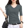 T Shirt For Women V Neck Short Sleeve Polyester Slim Fit Casual Summer Top