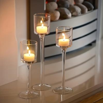 3PCS Transparent Glass Candle Holder Set Elegant Gift Box European Dining Table Decor