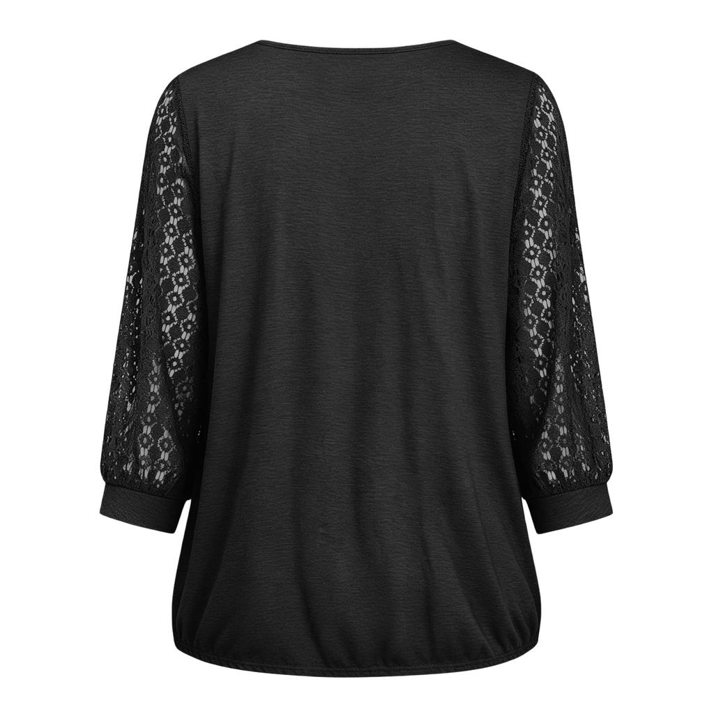 Women's Lace-Up Blouse, Loose Fit, Casual, Sheer Lace