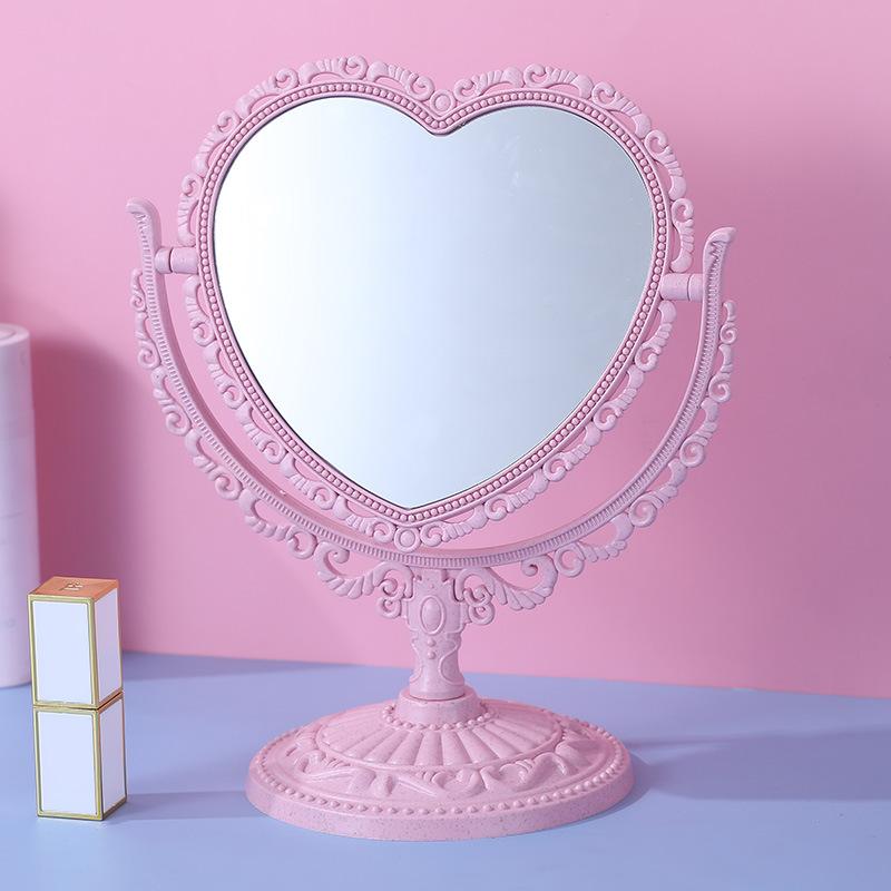1Pcs Desktop Makeup Mirror Double-sided Beauty Makeup Mirror Bedroom European Retro Mirror Desktop Beauty Touch-up Love Mirror