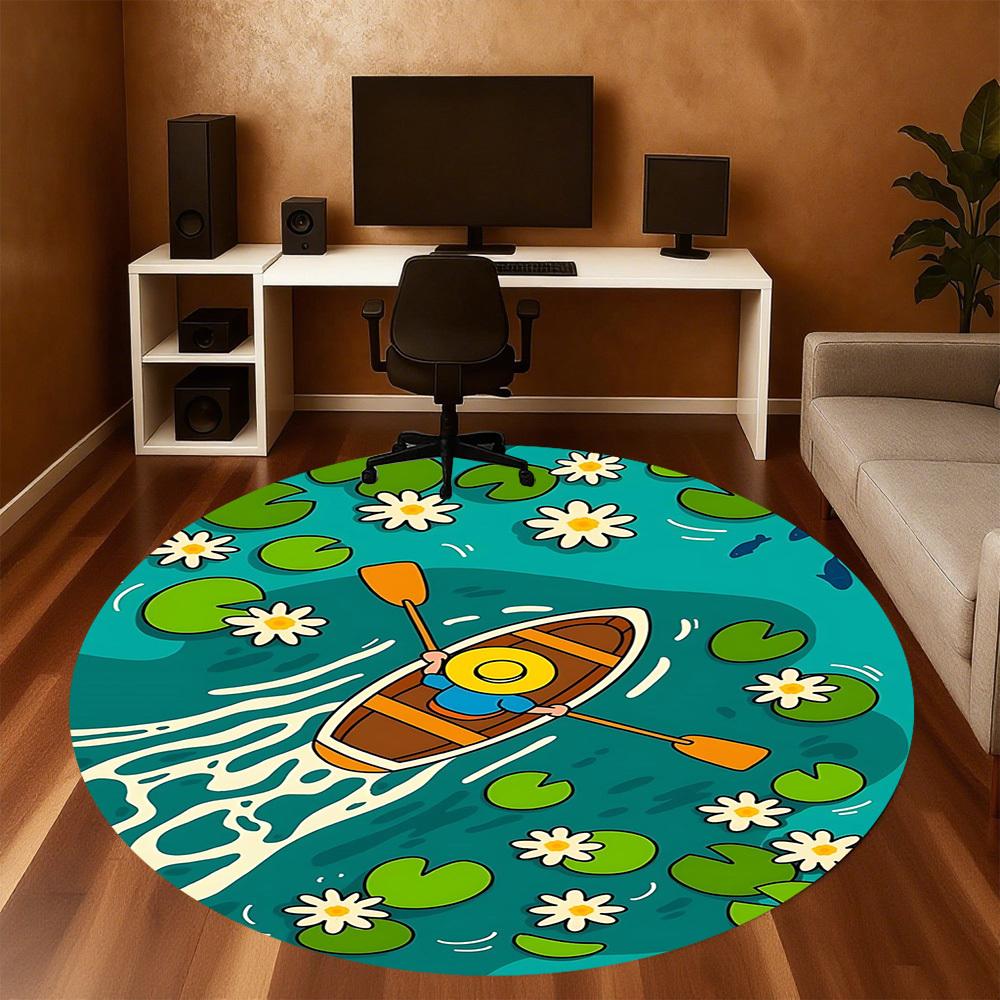 1pc Boat Lake Round Chair Mat Office Area Rug - Non-Slip, Floor Mat for Office, Bedroom, and Indoor Decor P127107