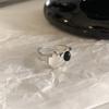 PANJBJ 925 Sterling Silver Geometric Black Stone Rings for Women Girl Korean Simple Adjustable Couple Jewelry Dropshipping
