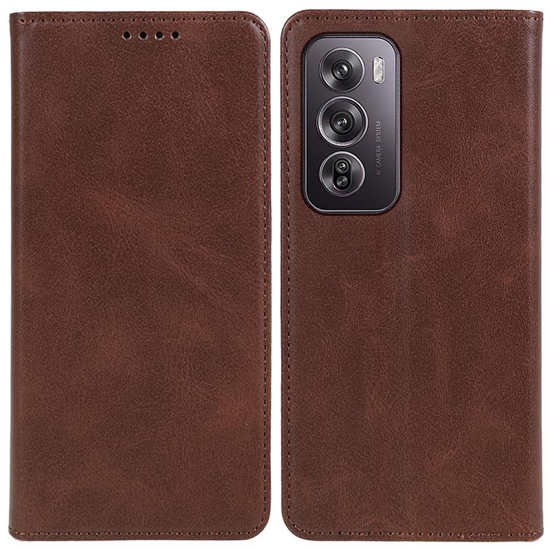 

For Oppo Reno12 5G (Global) Case Calf Texture Leather Wallet Phone Cover Magnetic Closing Brown