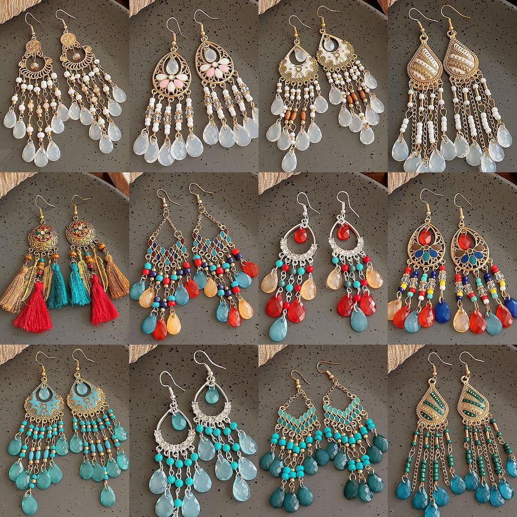 Bohemian Long Tassel Earrings for Women - 2025 High-End Ethnic Vacation Style Studs
