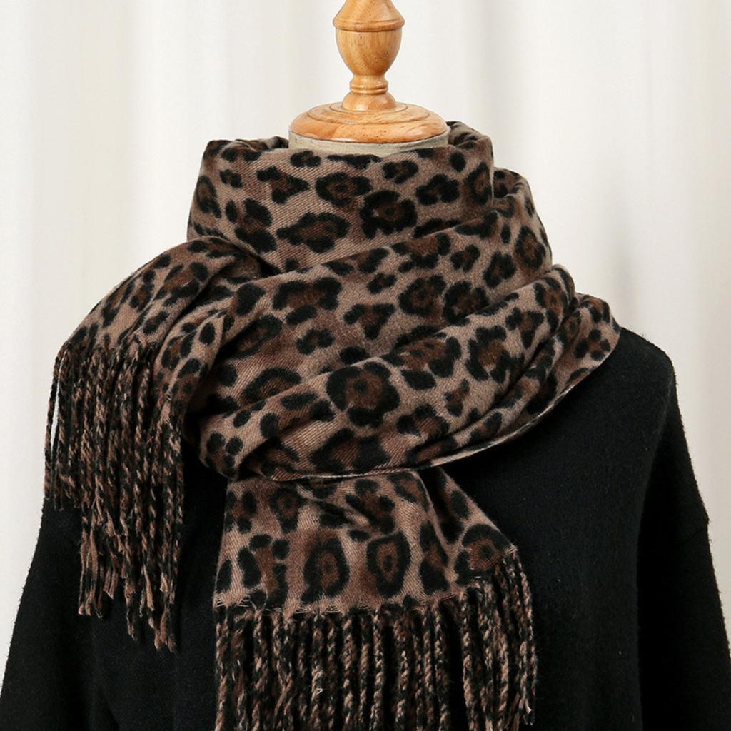 Vintage Leopard Print Scarf, Stretchy 70 to 200cm Long Fashion Scarves for Women, Retro Animal Pattern Wrap Shawl, Soft Warm Accessory