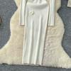 Spring Autumn Women Elegant 3D Flower Knitted Sweater Sheath Dresses Full Sleeve Midi Party Slim Pullover Dress