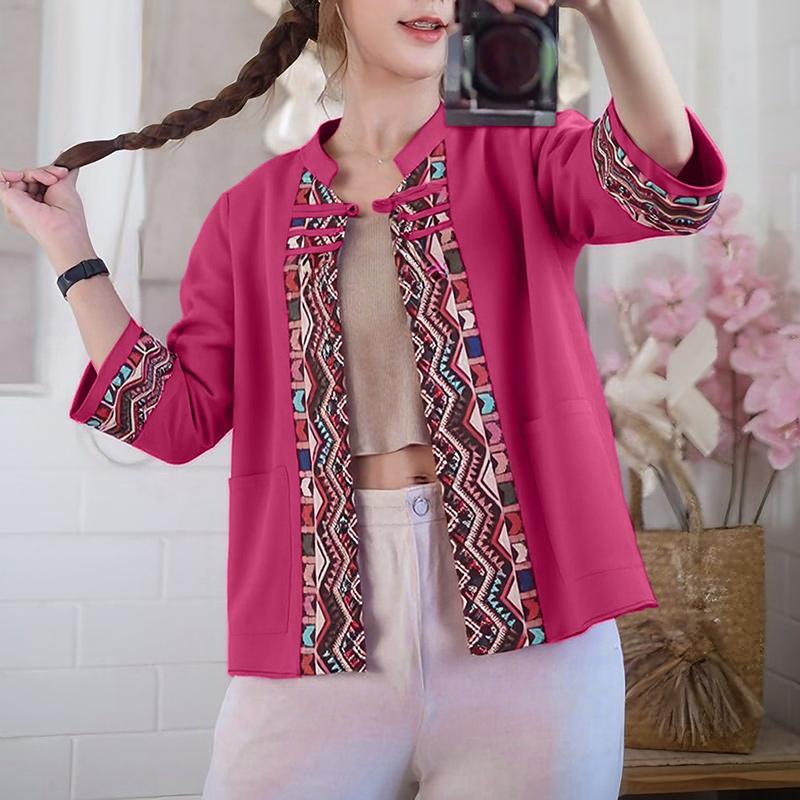 

ZANZEA Женская блузка с круглым вырезом, рукавом 3/4, свободного кроя, с этническим принтом 5XL фиолетовый