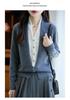Women's French V-Neck Wool Cardigan - Faux Two-Piece, Long Sleeve, Color Block, Autumn/Winter Collection