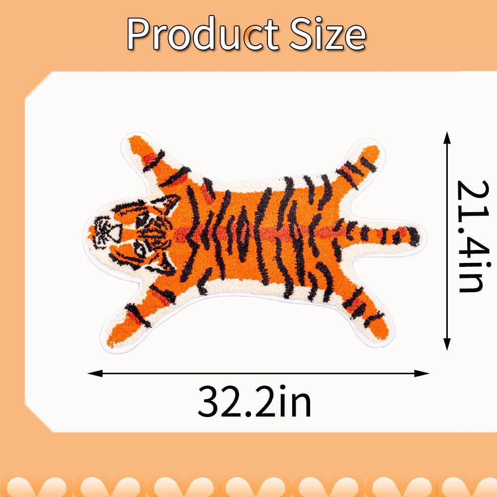 Orange Tiger Cute Bath Mat for Bathroom Fun Tiger Cartoon Bath Rugs for Kids Non Slip Animal Shaped Bathtub Mat Absorbent Bathroom Plush Shower Rugs
