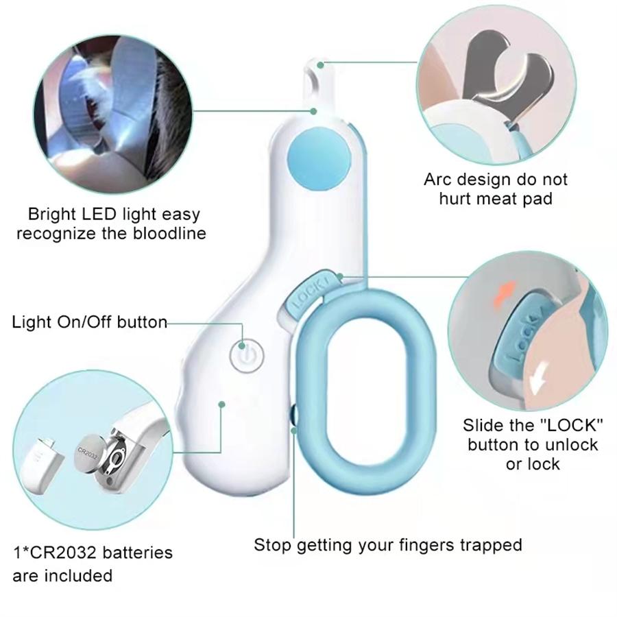 Professional LED Light Cat Dog Nail Clipper Cutter Pet Claw Trimmer with Safe Lock Puppy Kitten Animals Care Grooming Accessorie