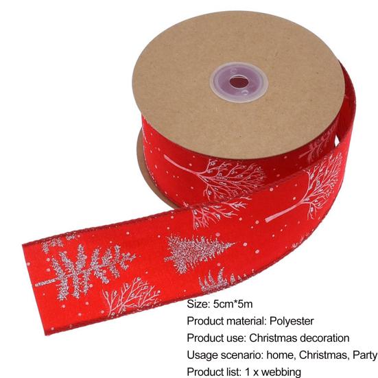 5cm Christmas Ribbon Wired Clear Print DIY Thicker Anti-fade Gift Packing Tear-resistant Large Bowknot Making Xmas Tree Ribbon for Festival