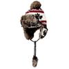 [Withmoons] Warm Winter Knit Hat with Ear Flaps and Pom-pom, Autumn Leaf Pattern, Fleece Lining FZ70021 (Black)