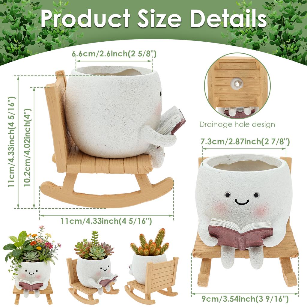 1/2Pcs Smile Face Planter Pot With Drainage Hole Indoor Outdoor Rocking Chair Plant Pot  Cute Succulent Pot Home Decoration