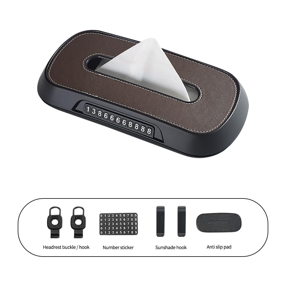 Car Tissue Box for Tesla Bmw Mercedes Benz Volkswagen Car Visor Leather Tissue Holder Parking Number Plate Interior Storage Box