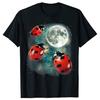 Funny Retro Three Ladybug Moon Cotton Tops Fitness TShirt Oversized Unisex Gardener Outdoors Cute Bug Graphic Tees Streetwear