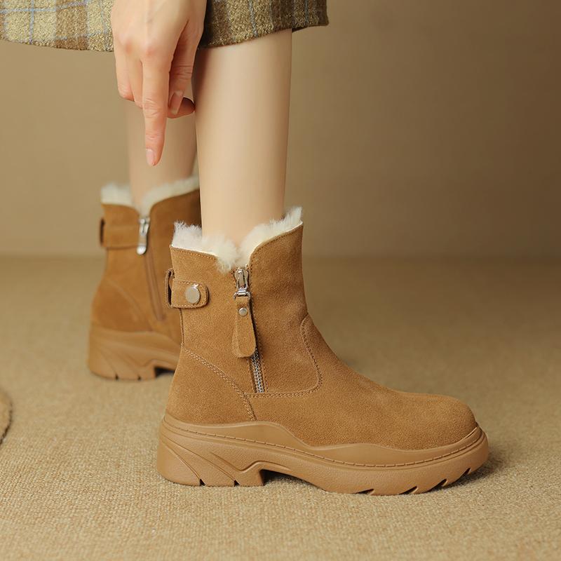 Модные Теплые 2025 Новые Зимние Ботинки Натуральная Кожа Коровья Замша Толстый Высокий — фото 3