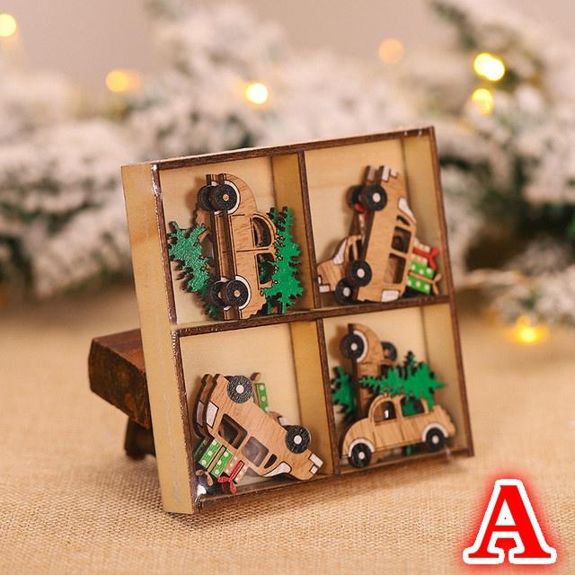 12pcs Christmas Decorations DIY Wood Craft Santa Elk Car Xmas Gift Christmas Tree Pendant New Year Home Decor
