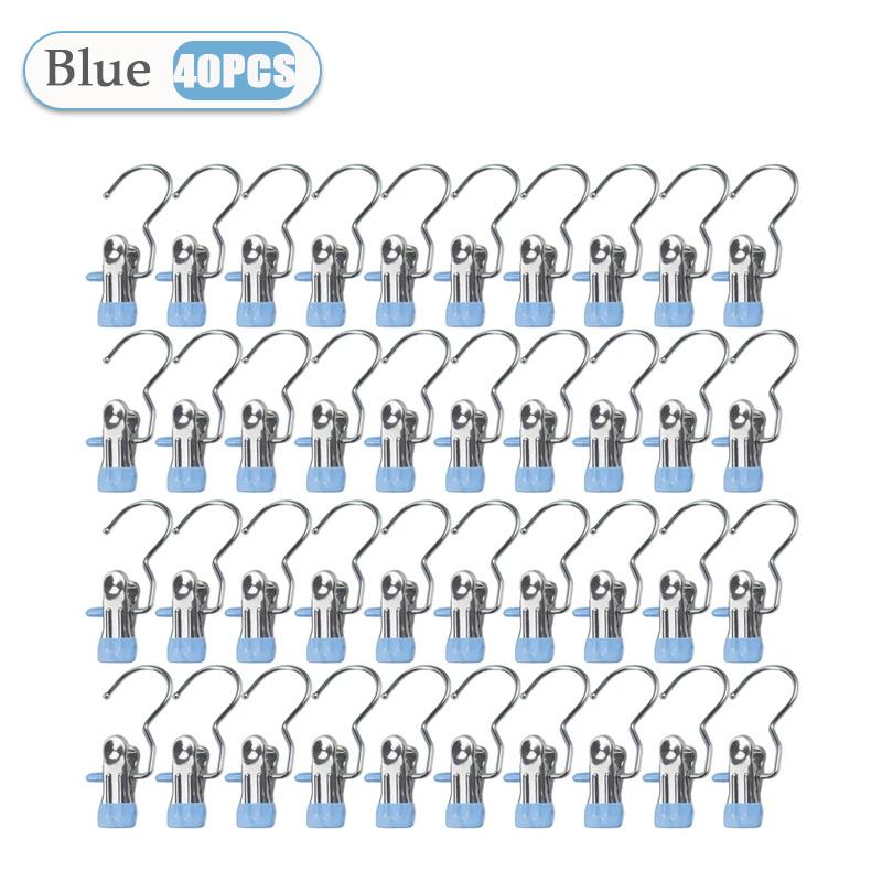 10~80PCS Closet Clothes Organizer No Trace Clothespins Clothes Pegs with Hooks Stainless Steel Socks Drying Clothes Hangers Clip